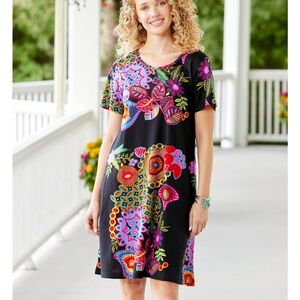 LaCera Colorful Floral Short Sleeve Dress size L